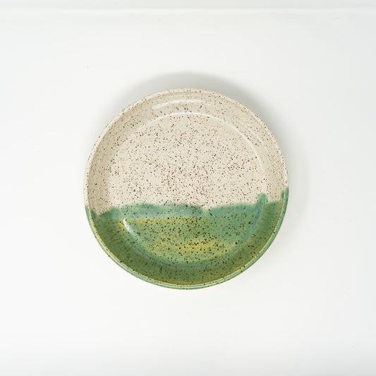 [SECONDS] Yellow-green and white medium dog bowl